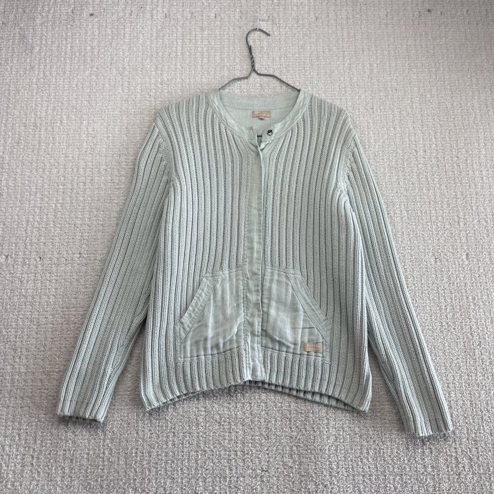 Terre Mer Voyage Ribbed Knit Button Up Cardigan Jacket Faded Powder Blue Sz 44